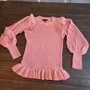 Pink Ruffled Knit Sweater Sz M